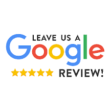 “Leave us a Google review” graphic with five gold stars and colorful Google logo
