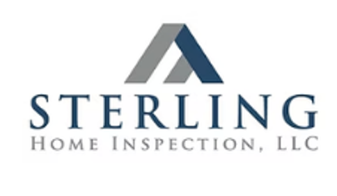 Sterling Home Inspection, LLC logo with blue and gray roof icon above text