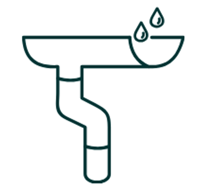 Dark green outline of a sink with dripping water droplets and a drainpipe underneath