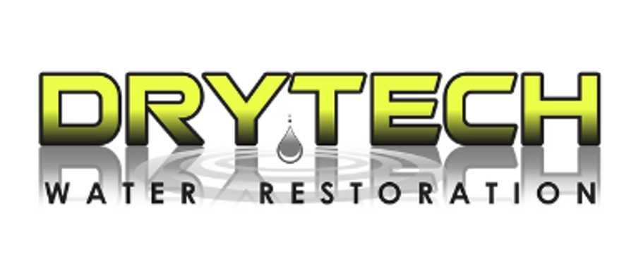 DRYTECH Water Restoration logo in yellow and gray with a water droplet icon