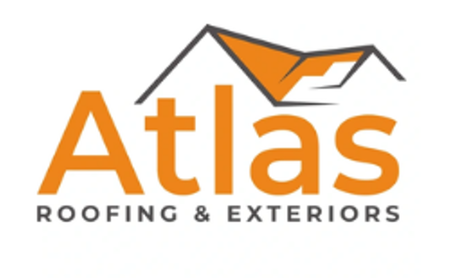 Atlas Roofing & Exteriors logo with orange and gray roof graphic
