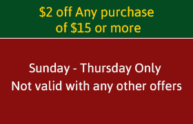 $2 off Any purchase of $15 or more