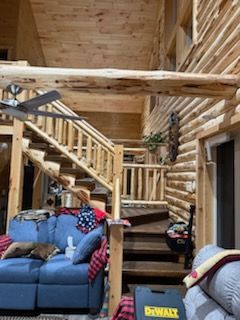 Stairs on a log cabin