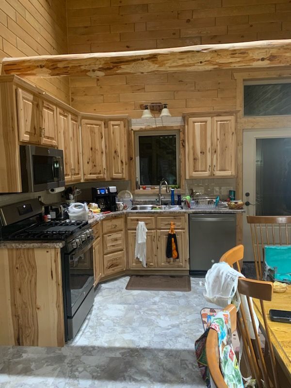 Kitchen of a log cabin
