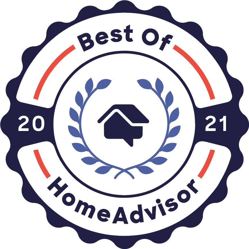 HomeAdvisor Best Of 2021 badge: navy, white, and red circular logo with a house icon and laurel wreath.