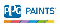 PPG Paints logo with a rainbow stripe.