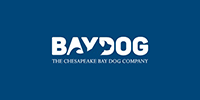 BAYDOG logo in white on a dark blue background, with “The Chesapeake Bay Dog Company” tagline