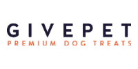 GIVEPET logo with “Premium Dog Treats” in black and coral text on a white background