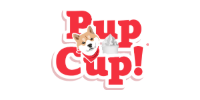 Pup Cup logo with a smiling dog and red text on a white background