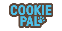 Cookie Pal logo in blue bubble letters with a paw print