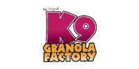 K9 Granola Factory logo in pink, purple, and orange text on a white background
