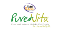 NutriSource PureVita logo with green script text and tagline for holistic pet foods
