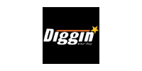Diggin logo in white text with a yellow star on a black square background