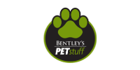 Bentley's PETstuff logo with green paw print on a dark circular background