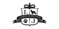 Lord Jameson black-and-white crest logo with dog silhouette and paw print, featuring initials L and J