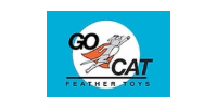 GO CAT Feather Toys logo with a cat illustration on a blue background