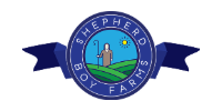 Shepherd Boy Farm circular logo with a boy, sheep, and farm scene on blue ribbon banner