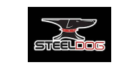 SteelDog logo with stylized black anvil and red accents on a black background