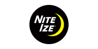 Nite Ize logo in white on a black circle with a yellow crescent accent