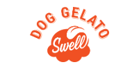 Orange-and-white “Dog Gelato Swell” logo on a white background