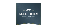 Tall Tails pet products logo on a dark blue banner with white dog and cat silhouettes