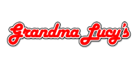 Red cursive logo reading “Grandma Lucy’s” with a black outline and shadow on a white background