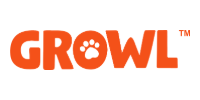 Orange “GROWL” logo with a paw print inside the O