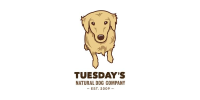 Logo of a tan dog above the text “Tuesday’s Natural Dog Company”