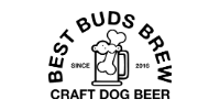 Best Buds Brew craft dog beer logo with mug and paw, black text on white background