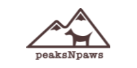 PeaksNPaws logo with brown mountain peaks and a pet bowl in the center