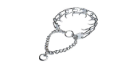 Silver chain bracelet with heart-shaped links and a dangling clasp on a white background
