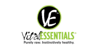 Vital Essentials logo with green-and-black circular VE mark and tagline “Purely raw. Instinctively healthy.”