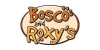 Bosco and Roxy’s logo in brown and orange inside a speech bubble shape
