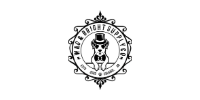 Black-and-white circular emblem with a top hat, cane, and decorative text around the border.