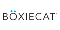 BOXIECAT logo with black text and two small blue triangles above the “I”
