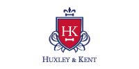 Huxley & Kent logo with red crest, crown, and blue lettering on a white background
