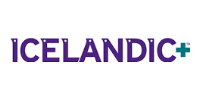ICELANDIC+ logo in purple and green on a white background