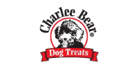 Charlee Bear Dog Treats logo with a black bear and red banner on white background