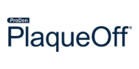 ProDen PlaqueOff logo in dark blue text on a white background