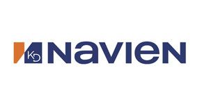 Navien logo in navy blue with an orange and blue icon