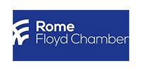 Rome Floyd Chamber logo with blue background and white text.