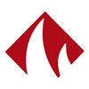Red abstract logo resembling a flame or upward arrow.