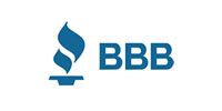 Blue BBB logo with a stylized torch icon on a white background