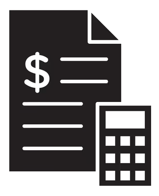 Black bill icon with dollar sign and calculator, representing a bill or expense calculation.