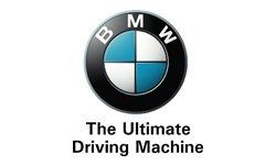 BMW logo with blue and white quadrants, black border, and