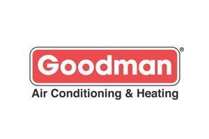 Goodman Air Conditioning & Heating logo in a red and white rectangle.