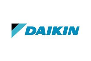 Daikin logo: A blue and black angular design with the brand name in blue text.