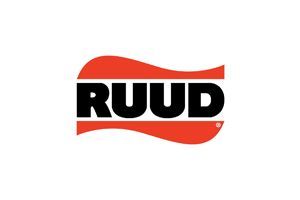RUUD logo in black text, with a red wavy banner behind it.