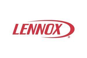 Lennox logo: red wordmark with curved red accent on white background.