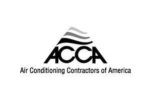 Logo for Air Conditioning Contractors of America (ACCA): black text and graphic on white background.